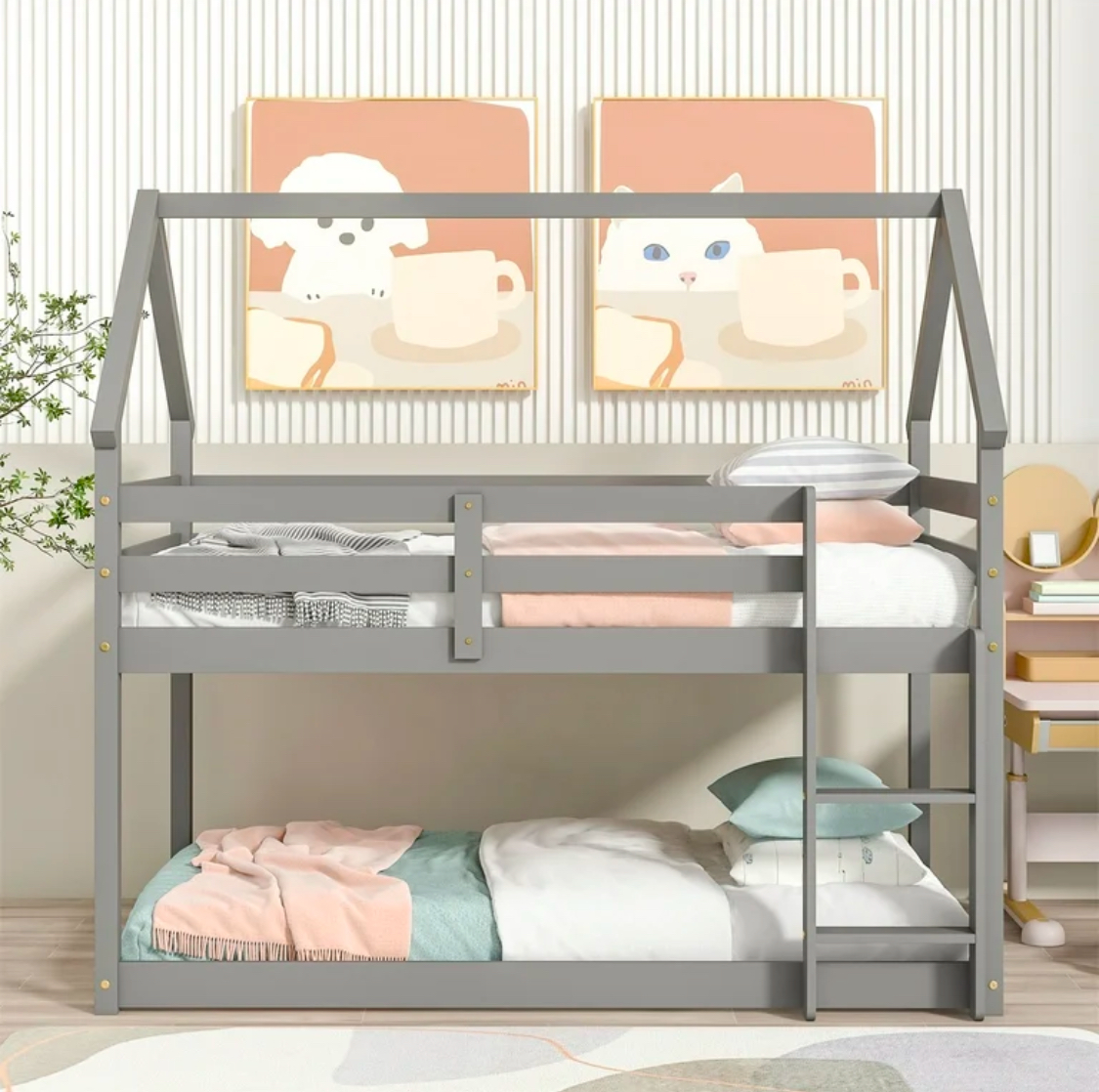 تخت دو طبقه چوبی کلبه